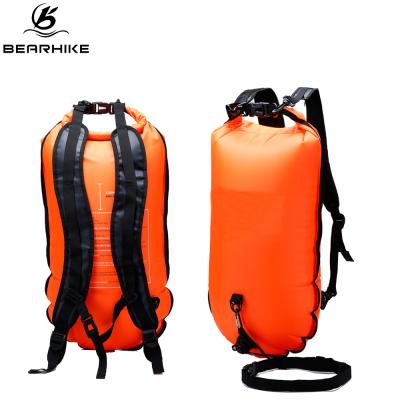 China Safe Place to Float and Lay 35L Orange Inflatable Water Backpack Swim Buoy Bag Free Swim Open Water for sale