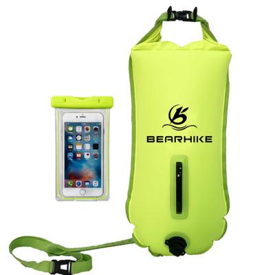 China Durable Outdoor Large Inflatable Safety Fluorescent Green Triathlon Swim Buoy With Waterproof Phone Case for sale