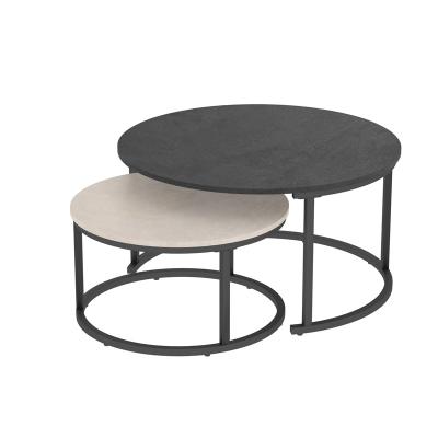 China Convertible Modern MDF Nested Coffee Tables Set Around Metal Leg Wood Top Leisure Table for sale