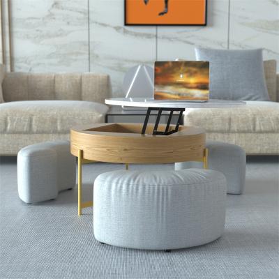 China Factory Wholesale Modern Luxury Adjustable (Height) Round Can Lift 360 Degree Rotating Storage Lift Up Coffee Table for sale