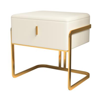 China Contemporary Modern Home Furniture Bedroom Metal Leg Nightstand Leather Top Bedside Table for sale