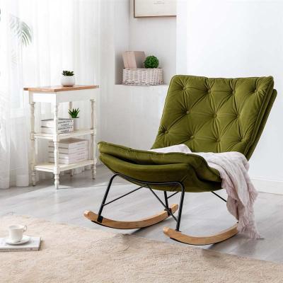 China Home Leisure Velvet Rocking Chair Tufted Comfy Green Armless Sleeper Chairs for sale