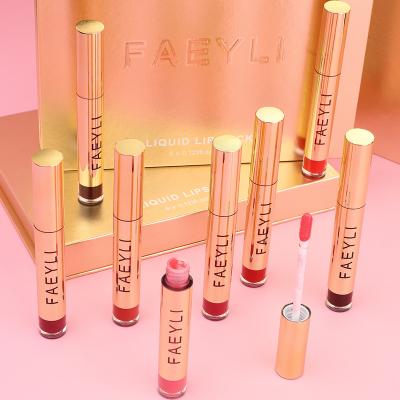 China FAEYLI Waterproof Makeup 8 Pieces Lip Gloss Set Lip Gloss Wholesale Waterproof Lasting Matte Gift Box for sale