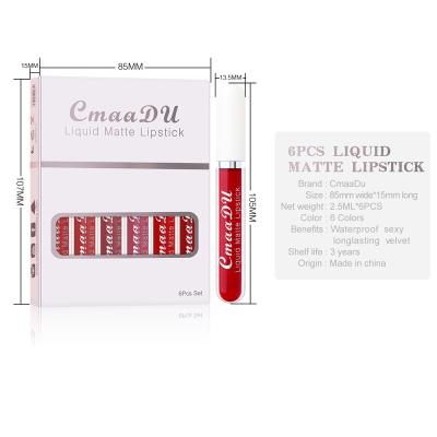 China CmaaDu 6-Pack Waterproof Matte Non-stick Cup Lipstick Lip Gloss for sale