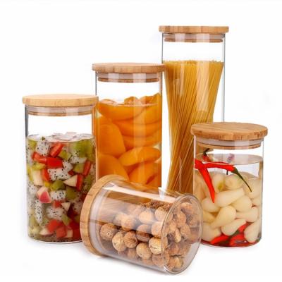 China Hot Selling Honey Cookie Storage Jar Glass Food Storage Jar With Bamboo Lids/Glass Jar for sale