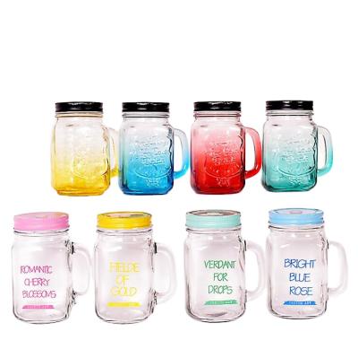 China Food Can Be Customized Logo 16oz Glass Drinking Wide Mouth Glass Mason Jar With Handle for sale