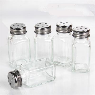 China Restaurants Appliances 60ml Square Glass Seasoning Bottle With Stainless Steel Round Top for sale