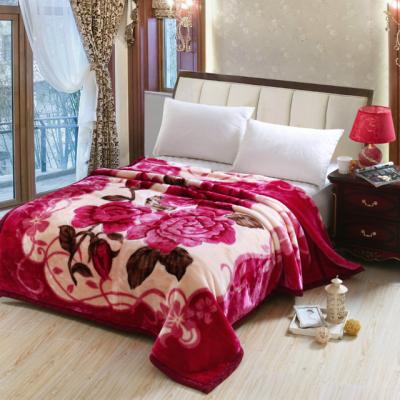 China Anti-Static Blanket Raschel Fabric Thickened Double Layer Flowers Super Soft Thick Red Throw Blanket Double Size for sale