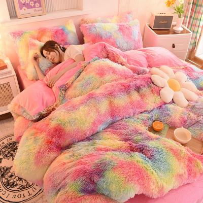 China Nondisposable Colorful Plush Winter Warm Mink Fleece Crystal Fleece Four-Piece Bed Set Bedding Set for sale