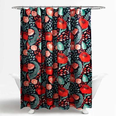 China Sustainable Nordic Style Floral Printed Shower Curtains, Customized 100% Polyester Shower Curtains for sale