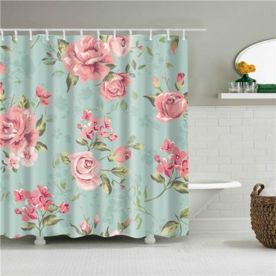 China Frabic Durable Waterproof Polyester Bath Curtain With Hooks , Colorful Flower Floral Printed Shower Curtains for sale