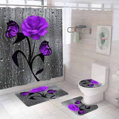 China Sustainable Shower Curtain Sets 4 Pieces, Hot Sale Printed Shower Curtain And Cover Set for sale