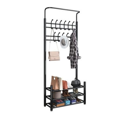 China mediu three tier flower rack wall mounted clothes coat hat hanger hook rack metal packing room furniture coat rack and shoe rack combination for sale