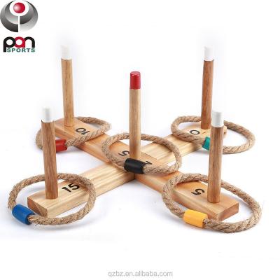 China Unisex Wooden Ring Toss Game with 5 Rope Rings 16 Inch Outdoor Indoor for sale