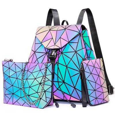 China Other Lovevook Geometric Leather Women Backpacks Luminous PU Backpack Sets For Ladies for sale