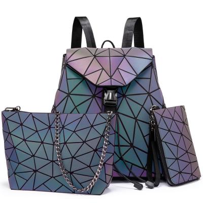 China Lovevook's other bright backpack sets ladies geometric PU leather backpacks women fashion casual bag 2019. for sale