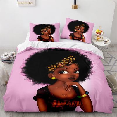 China 100% Cotton Women Color Africa Girl Print Sheet Comforter Cover 3D Bedding Set Anti-Static Duvet Cover Sheet&Pillowcase Sets Bed Set 3Pcs for sale