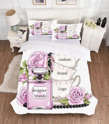 China Anti-Static Luxury 3Pcs 4Pcs Cotton Bed Sheet Set Famous Custom 100% Designer Brands Logo Duvet Covers And Pillowcase Sheet Set Wholesale for sale