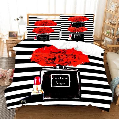 China Fashion Anti-static HOT Brand Logo 3D Bedding Set Luxury Digital Printed Bed Set 3Pcs Fitted Sheet Wholesale for sale