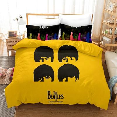 China Anti-Static Famous British Rock Band Beatle Design Bedding Set 3Pcs Bed Set 1Duvet Cover Fitted Sheet and 2 Pillowcases Supply Sheet for sale