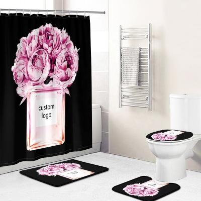 China Sustainable fashion brand logo design 3d customer print shower curtain modern bathroom set for bathroom home used for sale