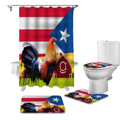 China Viable Flag of Puerto Rico 3D Print Design Polyester Fabric Custom Shower Curtains Set of 4 Pieces with Non-Slip Bathroom Mat for sale