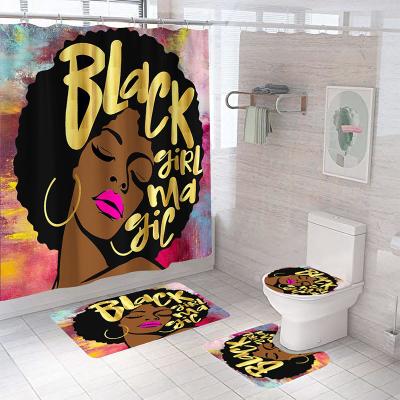 China Black Viable African Girl 3D Magical Woman Shower Curtain For Bathroom Polyester Sexy Bathroom Sets With Shower Curtain And Covers for sale