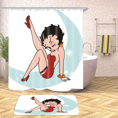 China Sustainable Bathroom Shower Curtain 2 Pcs Sets Custom Cute And Sexy Betty Design With Non-slip Cover Bath Mat By Drifting Bunny for sale