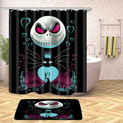 China Custom Sustainable Bath Shower Curtain 2 Pcs Sets The Nightmare Before Christmas Design With Non-Slip Cover Bath Mat By Drifting Rabbit for sale