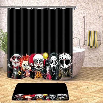 China Sustainable Custom The Nightmare Before Christmas Bathroom Shower Curtain 2 Pcs Sets Design With Non-slip Cover Bath Mat By Drifting Rabbit for sale