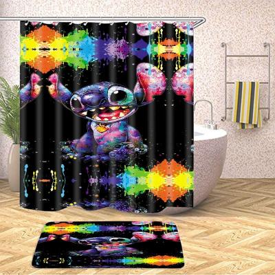 China Dot Custom Made Bathroom Shower Curtain 2 Pcs Sets Design With Non-slip Cover Bath Mat By Drifting Rabbit for sale