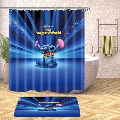 China Custom Dot Design Sustainable Bathroom Shower Curtain 2 Pcs Sets With Non-slip Cover Bath Mat By Drifting Rabbit for sale