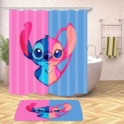 China 2PCS Sustainable Star Baby Stitch Kids Cartoon Bathroom Rugs And Blankets Sets With Shower Curtain For Girls for sale