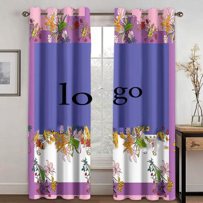 China Blackout fashion flower home decor window curtains brand name logo printed luxury window curtains for living room, kitchen for sale