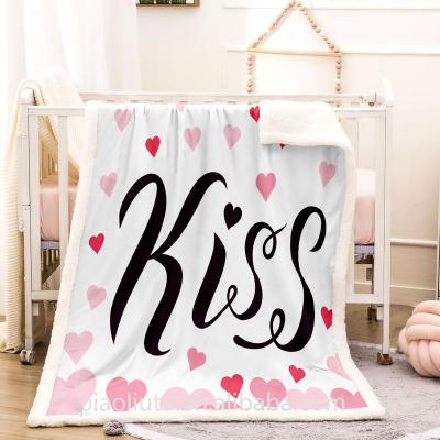 China New Hot Customized Romantic Design 2022 Valentine's Day 3D Rose Printing Couples Photos And Love Lambswool Blanket Wholesale for sale