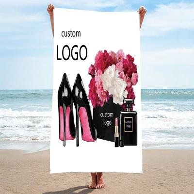 China Wholesale Custom Absorbent Quick Dry Luxury Brand High Heels Brand Microfiber Beach Towel Safe For Kids Logo Fashion for sale