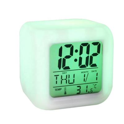 China Custom Kids Photo 7 Colors Changing LED Digital Alarm Clock With Rectangular White Frame for sale