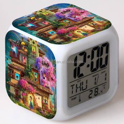 China Custom Kids Photo Sublimation Blanks LED Seven Color Changing Digital Alarm Clock For Student for sale