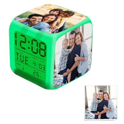 China Custom Kids Photo LED Seven Color Changing Digital Alarm Clock For Students for sale