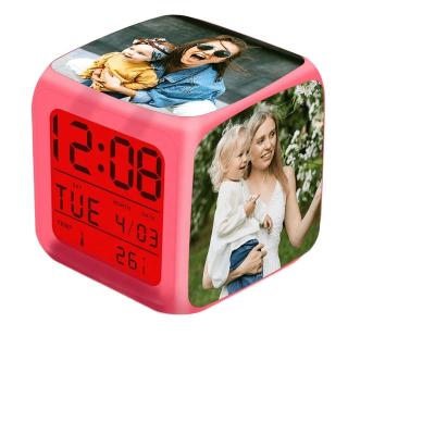 China Custom Kids Photo CE Approved Environmental Friendly Sublimation Blanks LED Alarm Clock With 7 Different Color Change for sale