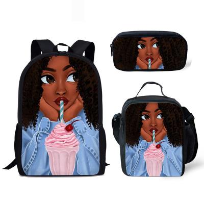 China OEM 3 PCS/Set Waterproof Custom African Black Kids Logo Children's Lunch Bag School Backpack Bag Sets Girl Educate Backpack Student Bag for sale