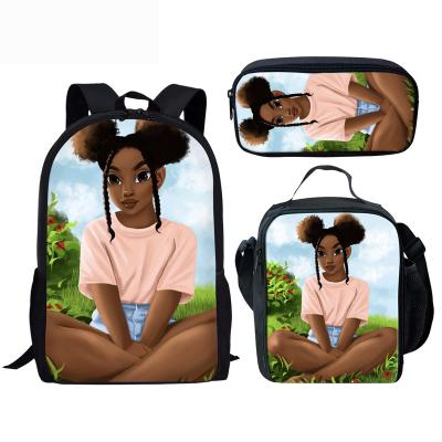 China Waterproof Custom African Print Bags Pattern Backpack Bag School Sets Kids Lunch Box Bag OEM 3 Pcs / Set Lunch Boxes School Backpack Student for sale