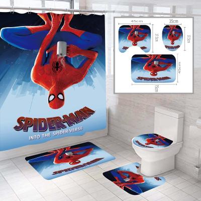 China New Viable Heroes America Style 3D Printing Waterproof Shower Curtain Bath Set With Hooks And Covers for sale