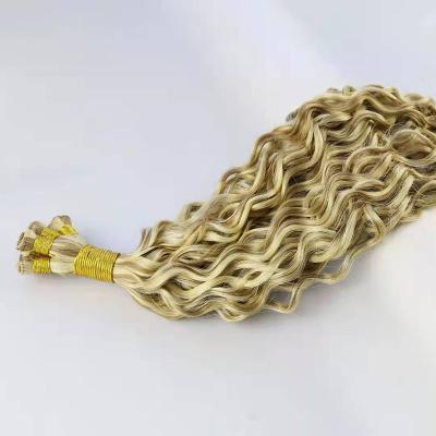 China Straight Raw Hair Hand Tied Human Hair Weft Extension 120 Color Cuticle Blonde Hand Tied Hair Weft Extension for sale