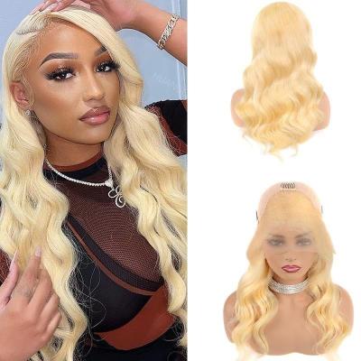 China Glueless 613 Transparent Lace Front Wig Middle Part Silky Straight 150% 613 Blonde Hair Wigs Pre Plucked Brazilian Straight 13x6 Lace Wig for sale