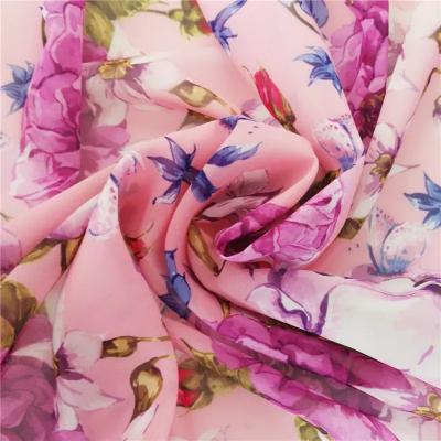 China Anti-Static High quality good design 100%polyester plain chiffon fabric flower printed chiffon fabric for dress for sale