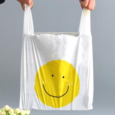 China Microwaveable Custom Printed Logo HDPE Style T-shirt Plastic Shopping Bag On Roll for sale