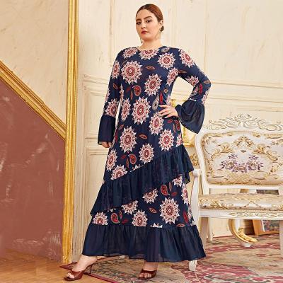 China 2021 Plus Size Long Maxi Printed Anti-Static O-Neck Summer Casual Women Dress for sale