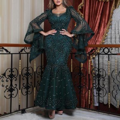 China Breathable 2021 Autumn High Grade Dark Green Flare Sheath Long Mermaid Bodycon Prom Evening Party Cocktail Dress Women for sale