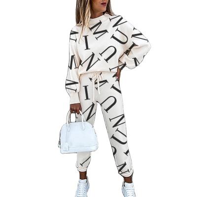 China Autumn Fashion Color Letter Printing Two-piece Anti-pilling Suit Set Women for sale